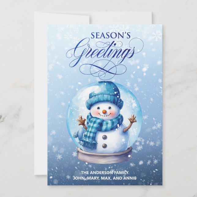 Snömannen Blå Vit Julhälsning Jul Julkort (Framsida)