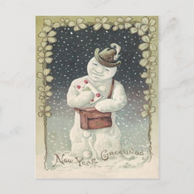 Snömannen brevbärare brev shamrock vykort (Framsida)