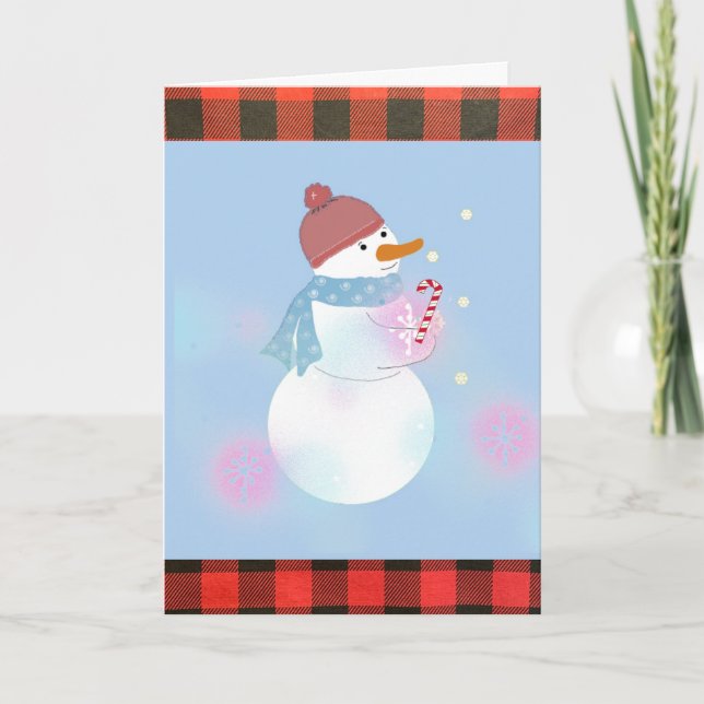 Snömannen Buffalo Plaid Julkort Helgkort (Framsida)