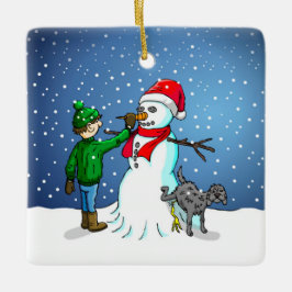 Snömannen bygge julgransprydnad keramik
