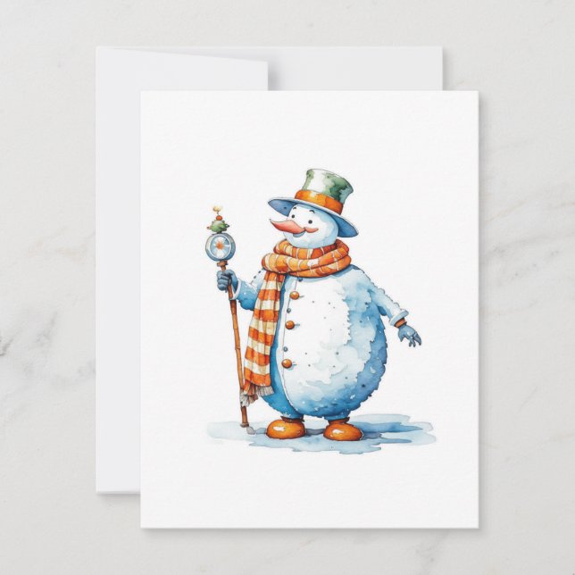 Snömannen C - Akvareller Julkort (Framsida)