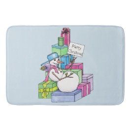 Snömannen chillar på presenter badrumsmatta