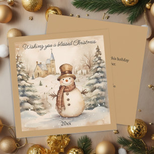 Snömannen Classic Vintage Kyrka Blessed Jul Julkort