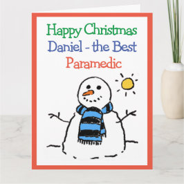 Snömannen Design God Jul till en ambulanssjukvårda Kort