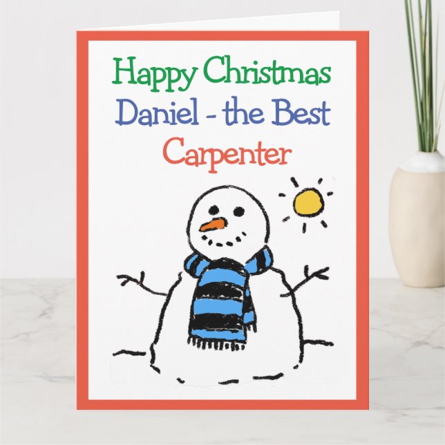 Snömannen Design God Jul till snickare Kort (Framsida)