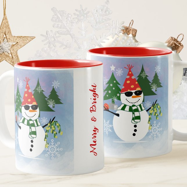Snömannen Glad Och Ljus Rolig Jul Två-Tonad Mugg (Skapare uppladdad)
