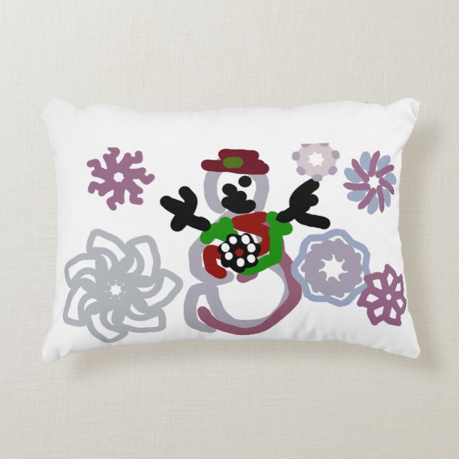 Snömannen glädje snäll prydnadskudde (Framsidan)
