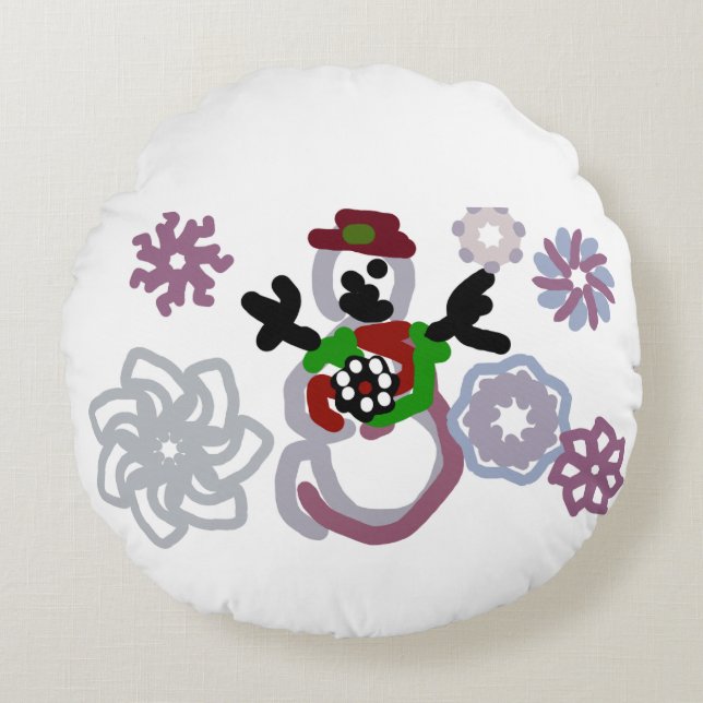 Snömannen glädje snäll rund kudde (Framsidan)