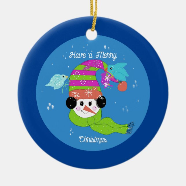 Snömannen God Jul Keramisk Ornament (Framsidan)