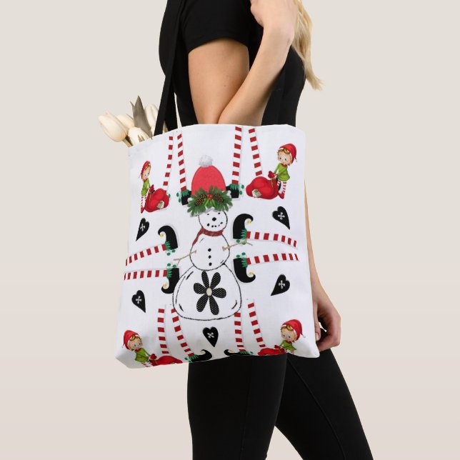Snömannen God Jul Kvinnors Totebags Tomte Tygkasse (Närbild)
