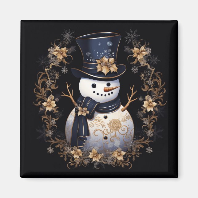 Snömannen Guld Blommor Högtid Magnet (Framsidan)