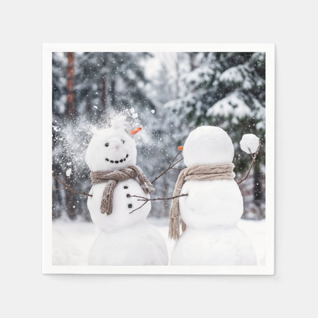 Snömannen har en snöbollskrig pappersservett (Framsidan)