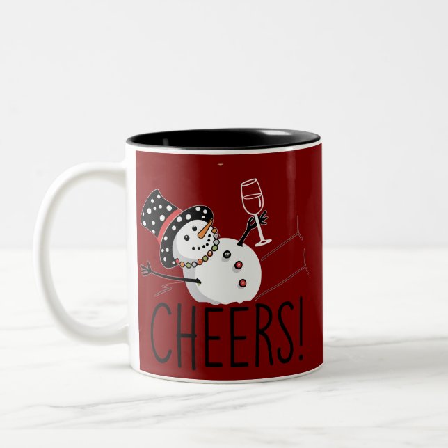 Snömannen hejar på vin jul rolig jul vinter  Två-Tonad mugg (Vänster)