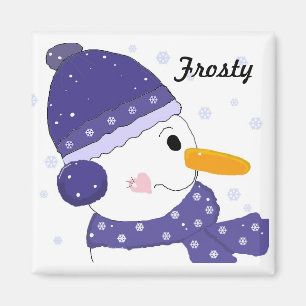 Snömannen i blå hatt och halsduk magnet