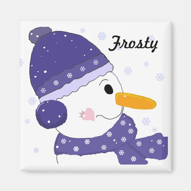 Snömannen i blå hatt och halsduk magnet (Framsidan)