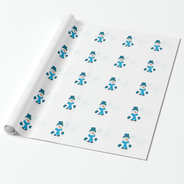 Snömannen i blå hatt och halsduk presentpapper (Utrullad)