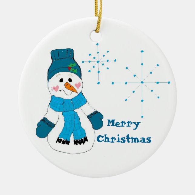 Snömannen i blått julgransprydnad keramik (Framsidan)