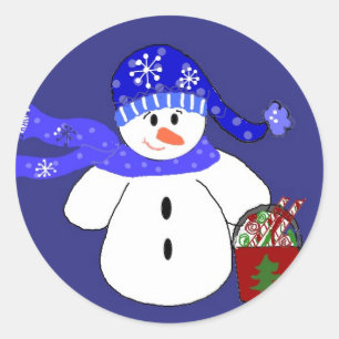 Snömannen i blått runt klistermärke