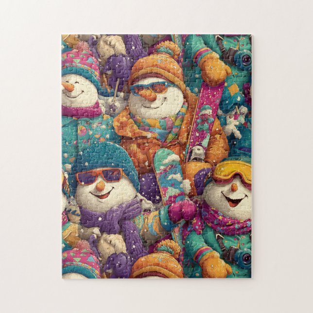 Snömannen i designerkappränning på backarna pussel (Vertikal)