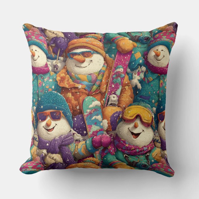 Snömannen i designerkörkläder på backarna kudde (Framsida)