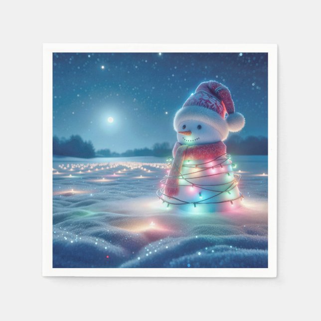 Snömannen intrasslad i lysande julgranlights pappersservett (Framsidan)
