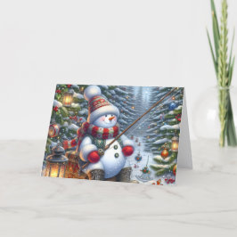 Snömannen Isfiske Jul Helgkort
