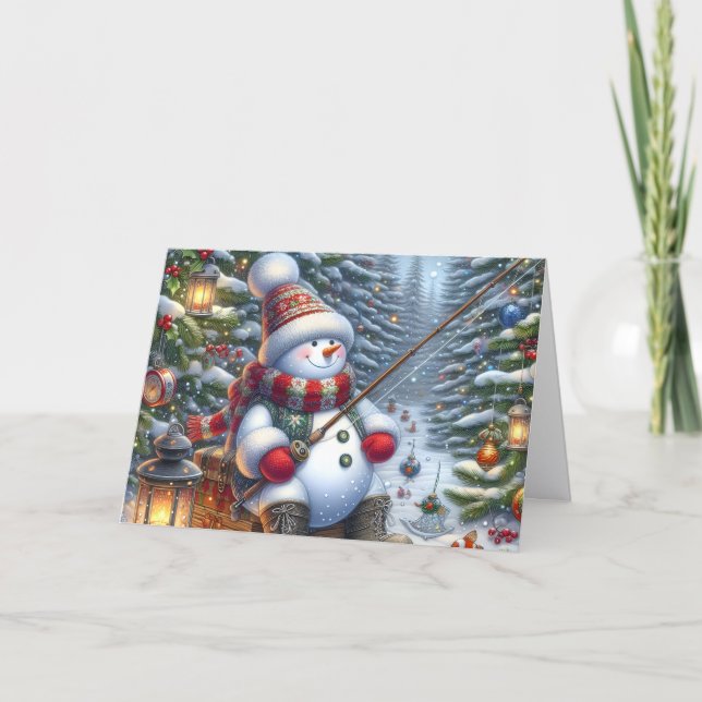 Snömannen Isfiske Jul Helgkort (Framsida)