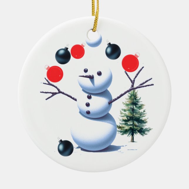 Snömannen jonglerar med julgranskulor (Framsidan)