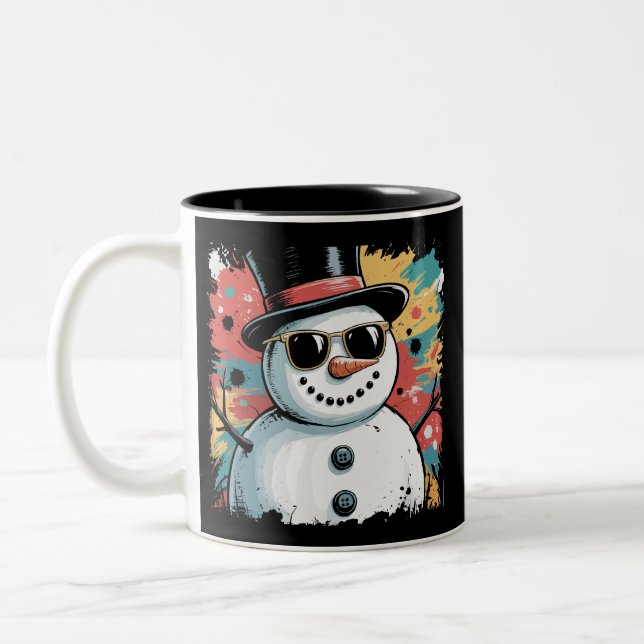 Snömannen Jul Penskrafssprut Cool Vinter Två-Tonad Mugg (Vänster)