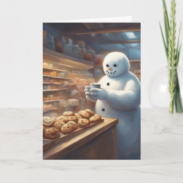 Snömannen julgodis och kakao hälsning kort (Framsida)