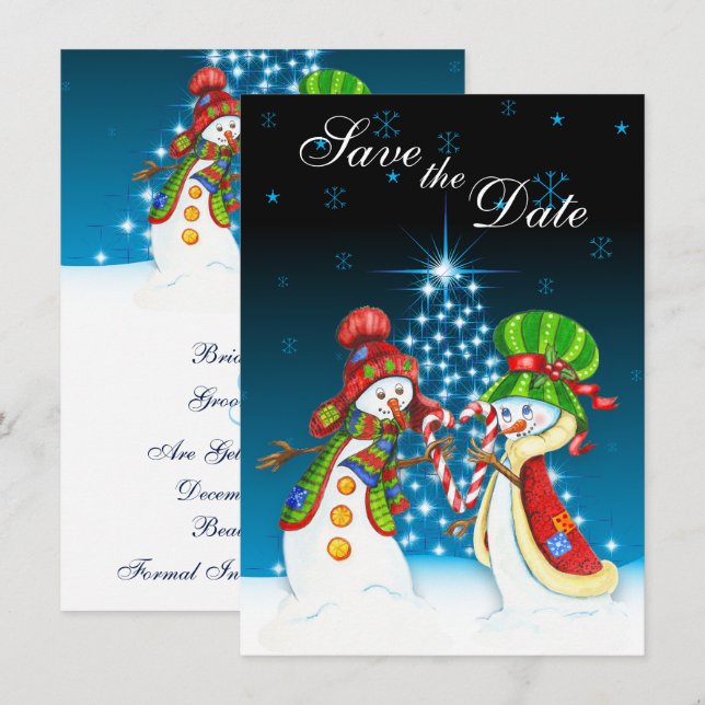 Snömannen Julgran Rädda Datum Inbjudan (Fram/baksida)