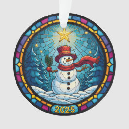 Snömannen julgransprydnad 2025 – Glasmosaik