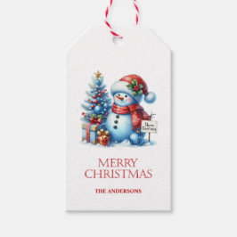 Snömannen julklappsbrickor presentetikett
