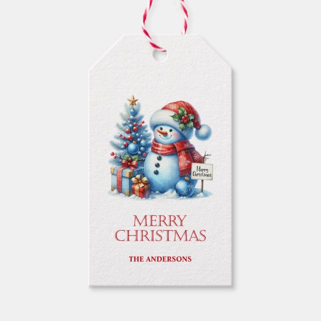 Snömannen julklappsbrickor presentetikett (Framsidan)