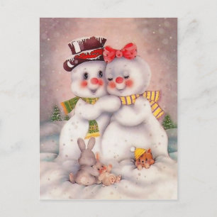 Snömannen kärlekspar, vintage julhälsning vykort