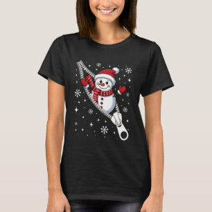 Snömannen kommer ut från en dragkedja Rolig jul fa T Shirt