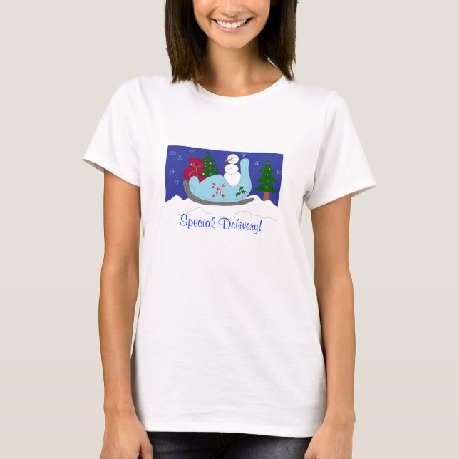 Snömannen kör en släde t-shirt (Framsida)