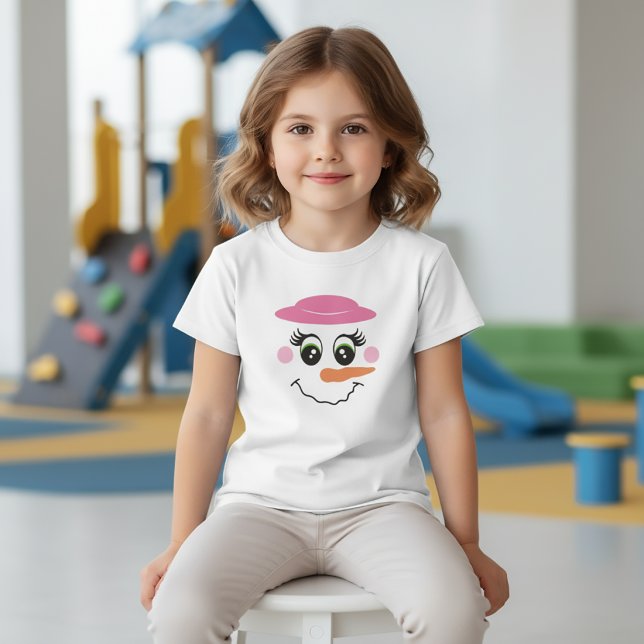 Snömannen Leende Ansikte med Rosa Hatt T-Shirt för (Skapare uppladdad)