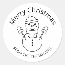 Snömannen Linjekonst Illustration Med Anpassad Tex Runt Klistermärke