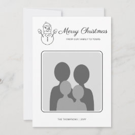Snömannen Linjekonst Med Anpassad Familjefoto Och Julkort