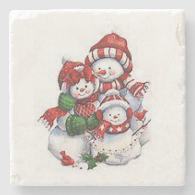 Snömannen Marmor Stencirkel Jul Stenunderlägg (Framsidan)