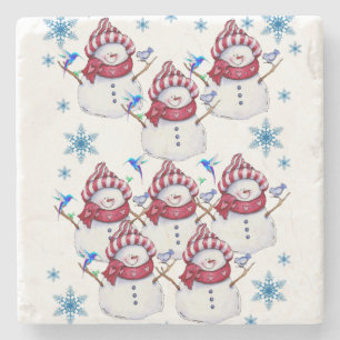 Snömannen Marmor Stenservett Christmas Stenunderlägg