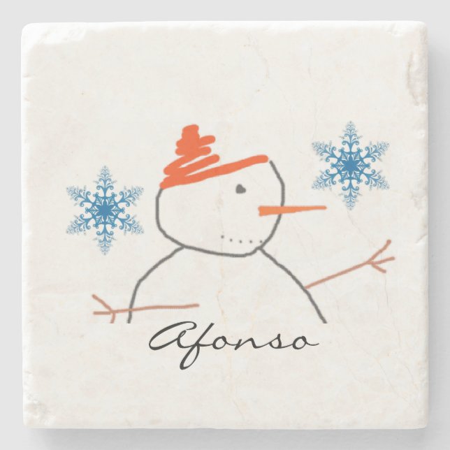 Snömannen Marmor Stenservett Christmas Stenunderlägg (Framsidan)