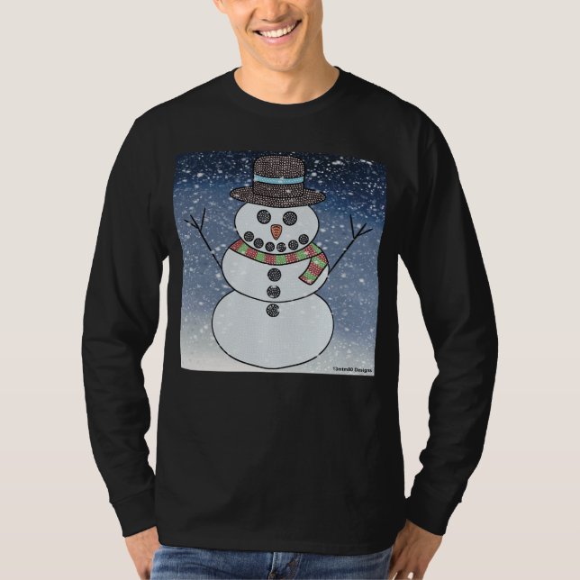 Snömannen med bakgrund (levande) - Herrens långärm T Shirt (Framsida)