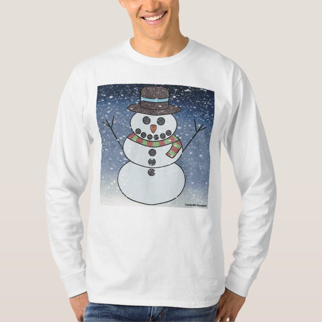 Snömannen med bakgrund (vit) - Herrens långärmade  T Shirt (Framsida)