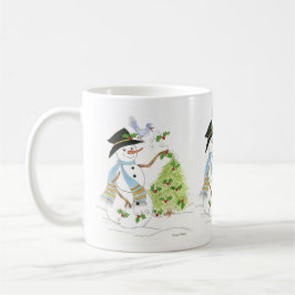 Snömannen med en blåmes kaffemugg