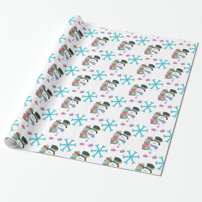 Snömannen med presentinpackning presentpapper (Utrullad)