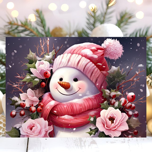 Snömannen med rosa rosor jul helgkort (Skapare uppladdad)
