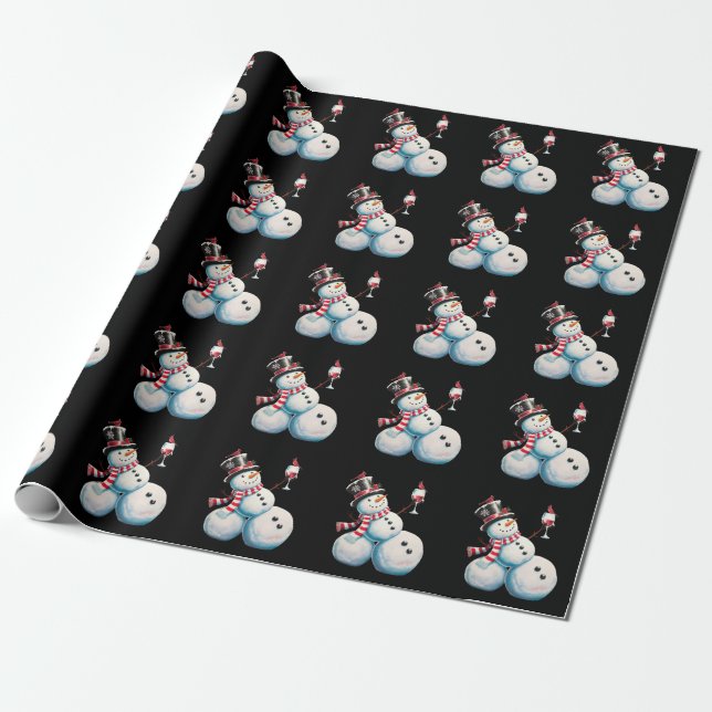 Snömannen Med Vin Jul Rolig Julgåva Presentpapper (Utrullad)