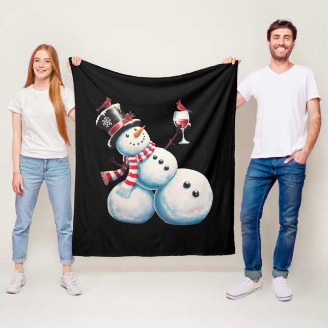 Snömannen Med Vin Jul Roligt Julpresent Fleecefilt (På plats)